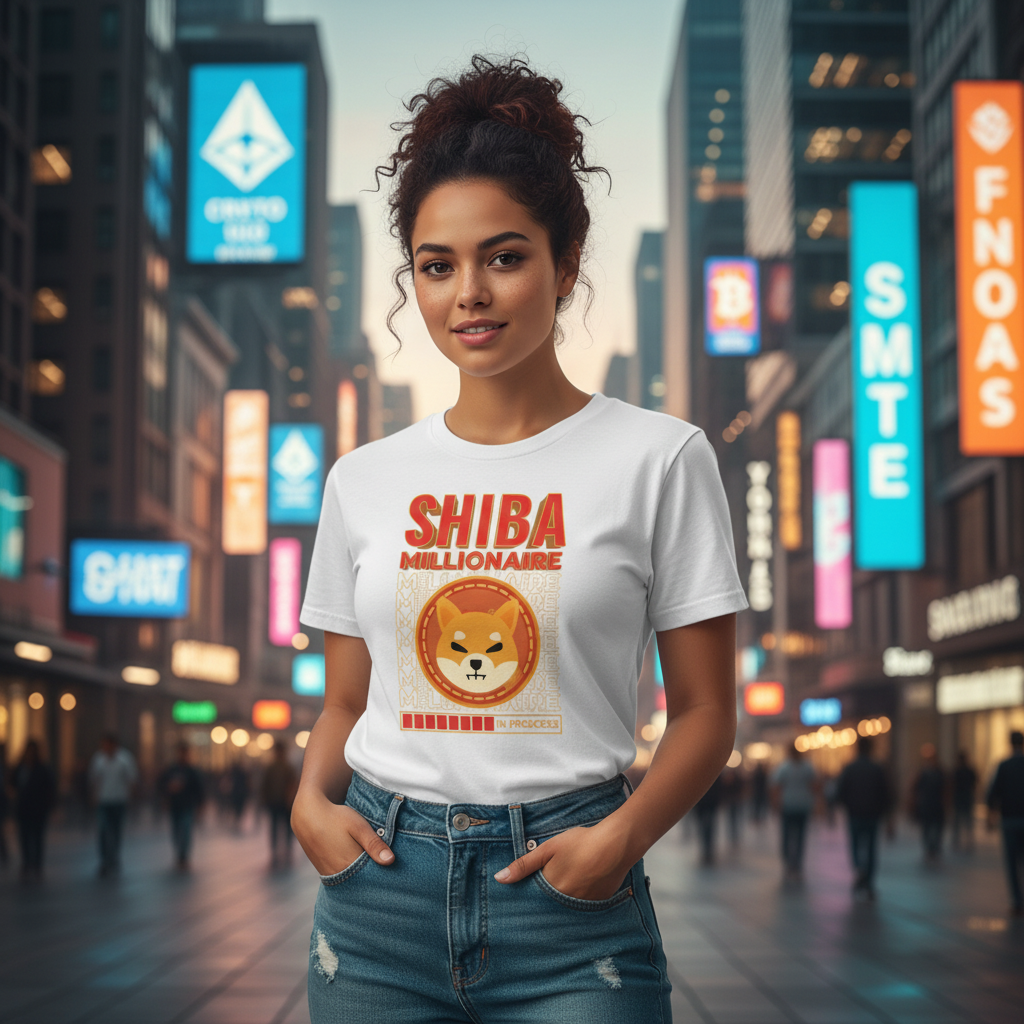 Shiba Millionaire Graphic T Shirt With Coin Emblem And Progress Bar Design Artwork