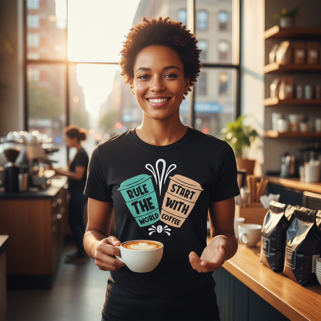 Unisex Coffee Graphic Tee With Rule The World Start With Coffee Quote Design Casual Everyday Wear
