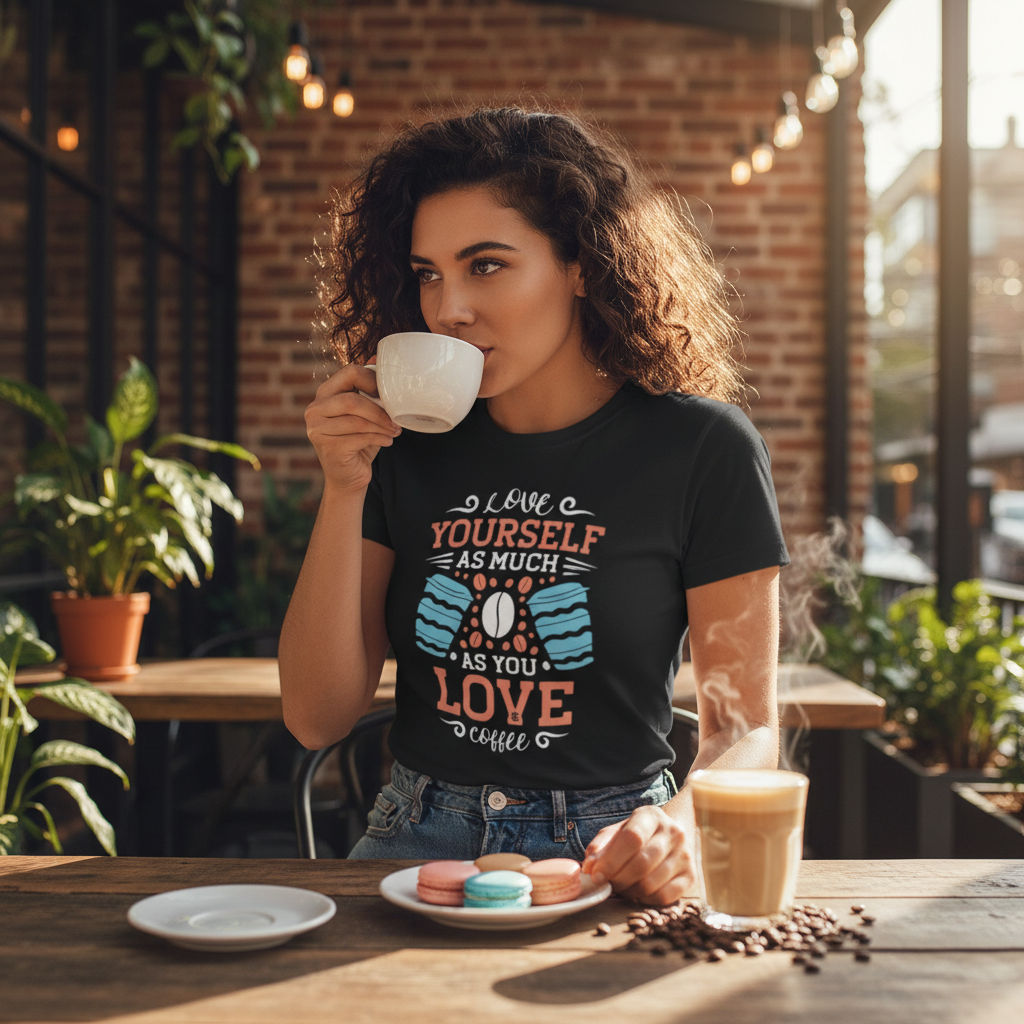 Unisex Coffee Quote T Shirt With Love Yourself As Much As You Love Coffee Design
