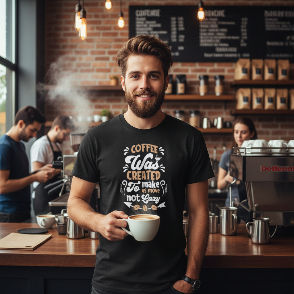 Coffee Was Created To Make Us Move Not Lazy Graphic Tee For Unisex Short Sleeve Casual Wear