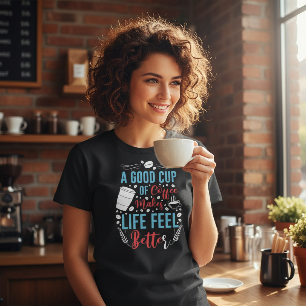 A Good Cup Of Coffee Makes Life Feel Better Unisex Short Sleeve Graphic Tee For Coffee Lovers