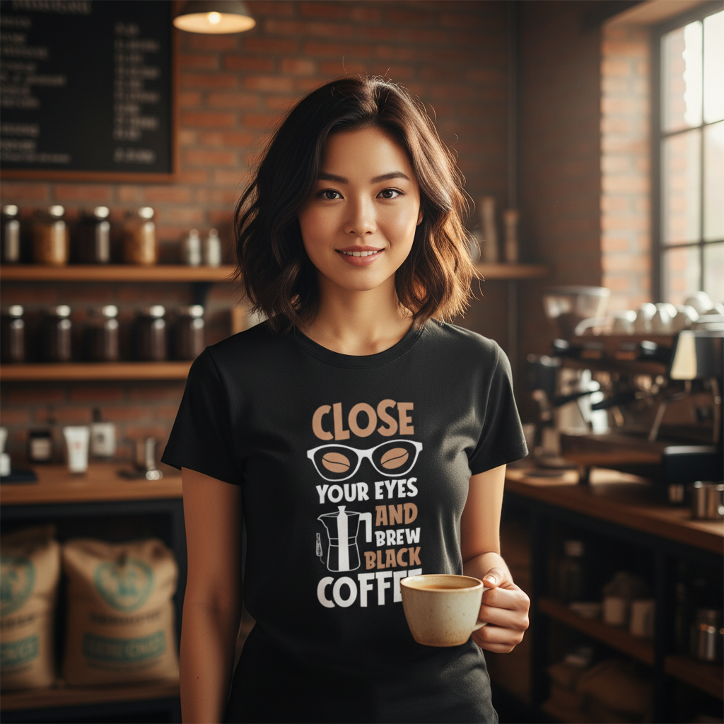 Close Your Eyes And Brew Coffee Unisex Graphic Tee For Coffee Lovers And Morning Rituals