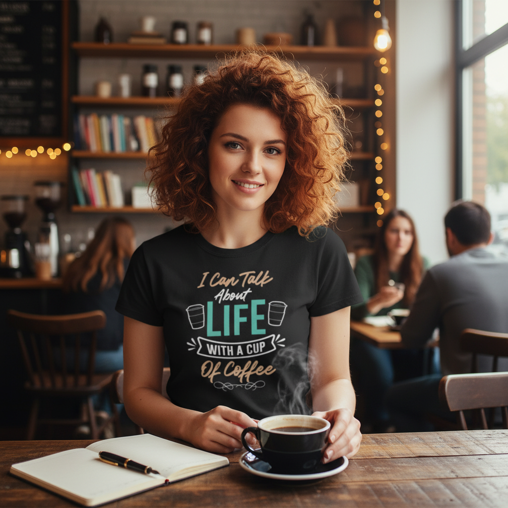 Unisex Coffee Quote T Shirt I Can Talk About Life With A Cup Of Coffee Graphic Tee