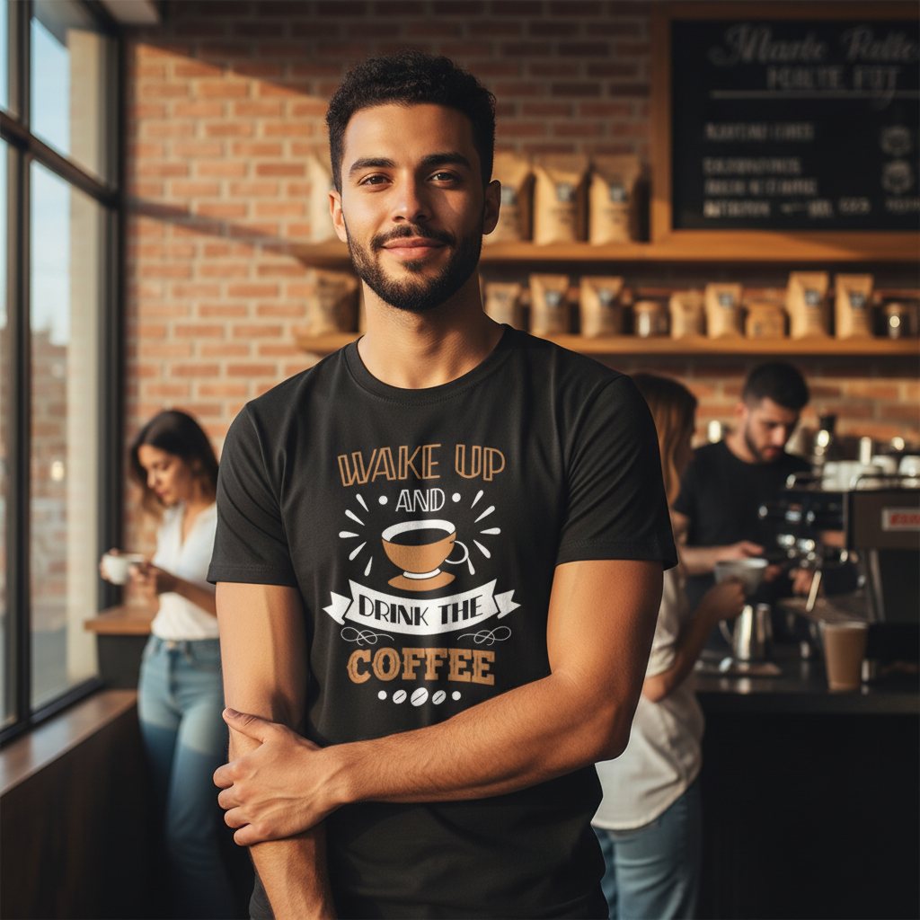 Unisex Coffee Graphic Tee Featuring Wake Up And Drink The Coffee Design With Bold Typography