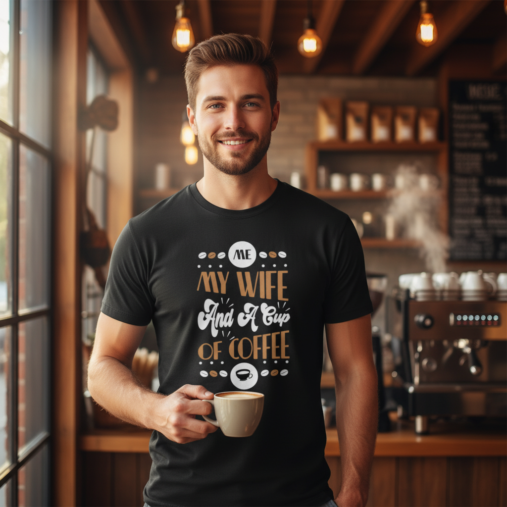 Me My Wife And A Cup Of Coffee Graphic Tee