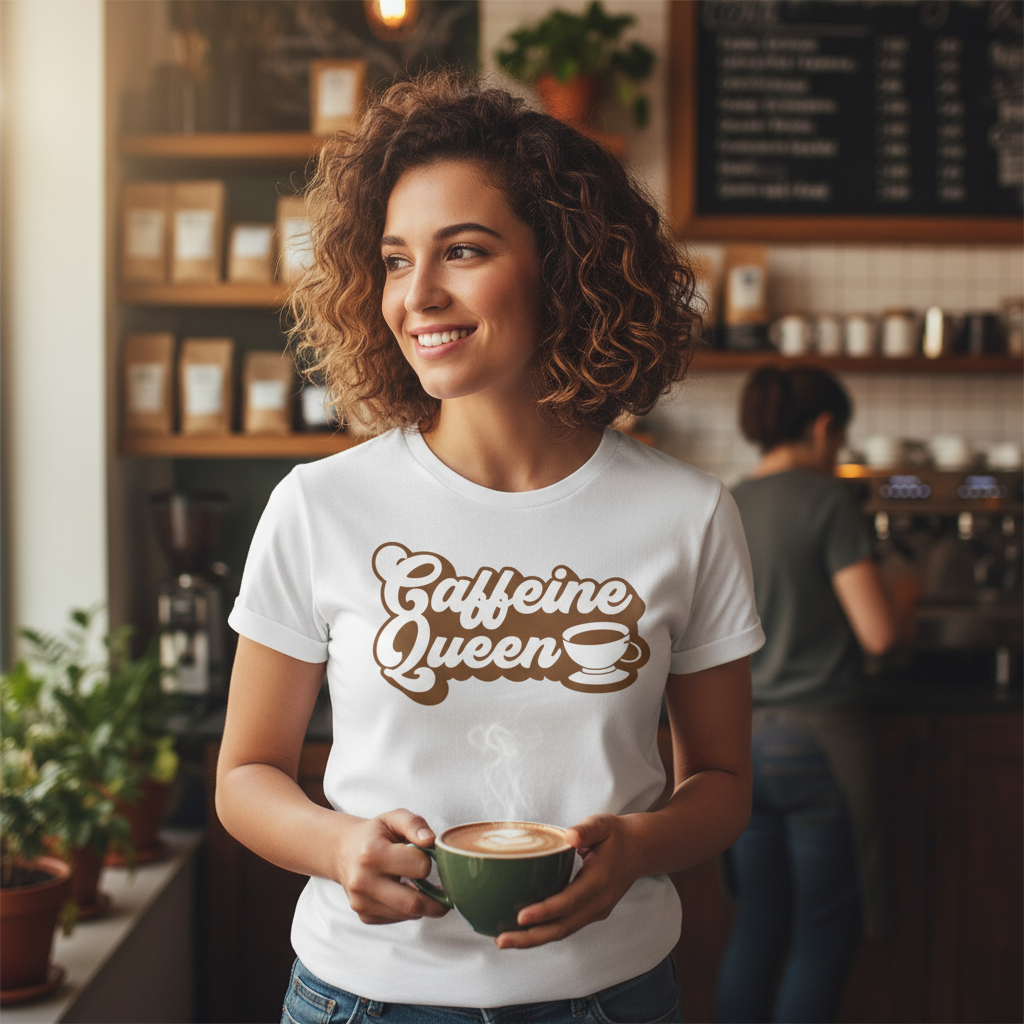 Caffeine Queen Coffee Graphic Unisex Tee For Coffee Lovers Casual Wear And Everyday Style