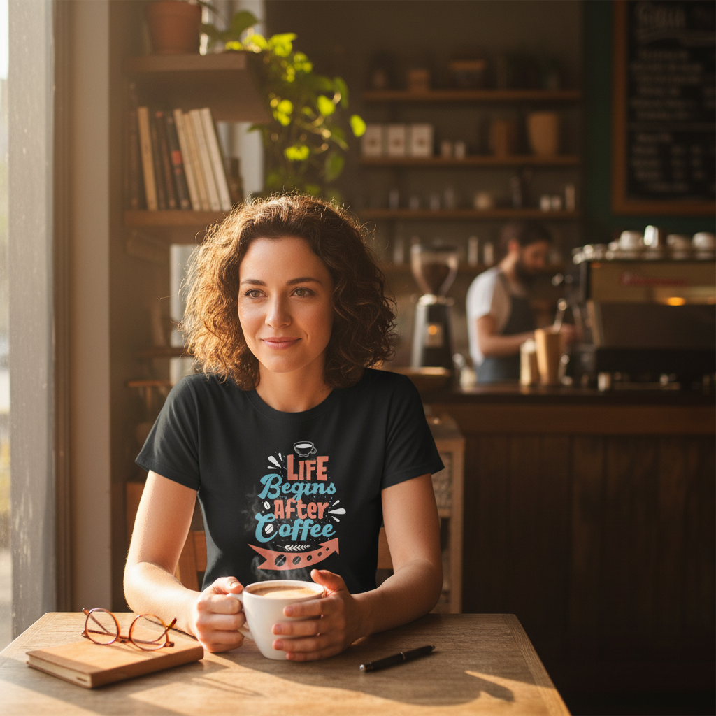 Life Begins After Coffee Unisex Graphic Tee With Coffee Cup Design For Coffee Lovers