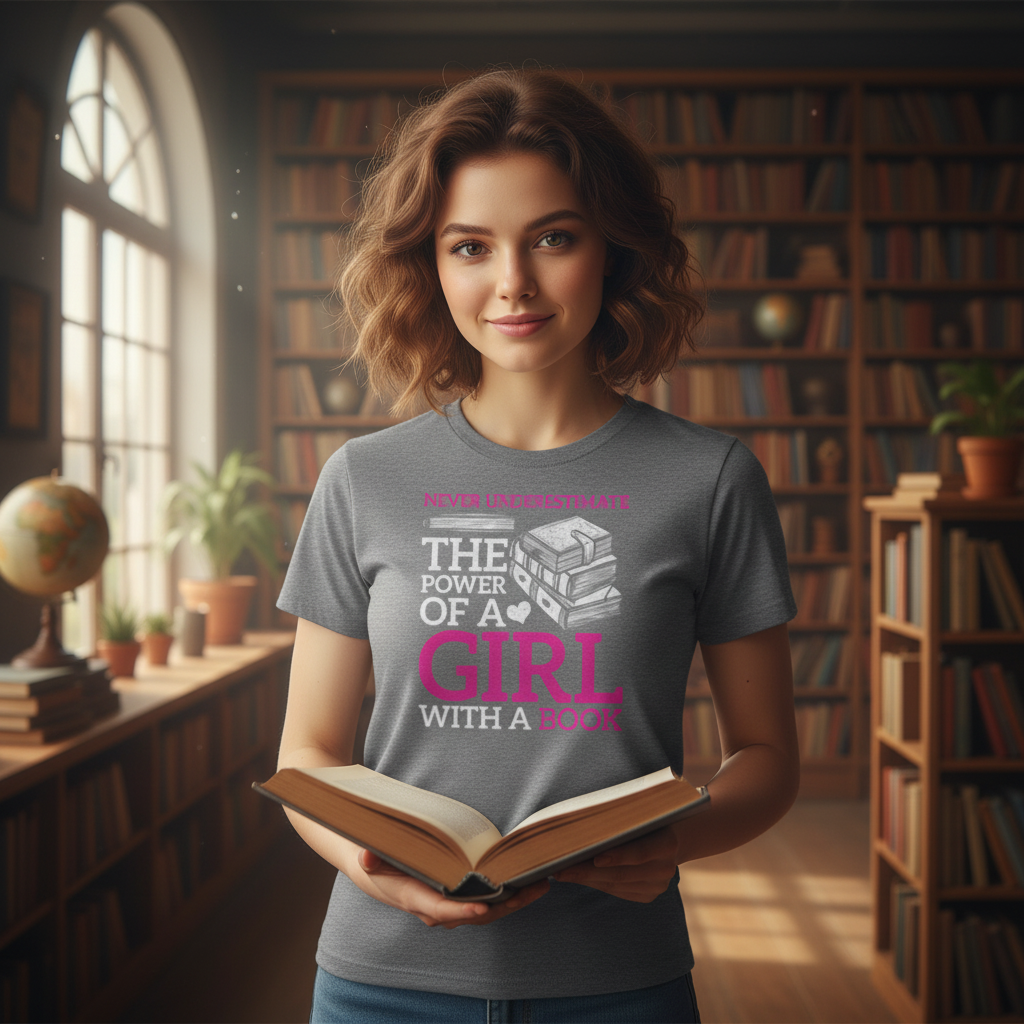 Never Underestimate The Power Of A Girl With A Book Graphic T Shirt Unisex Short Sleeve