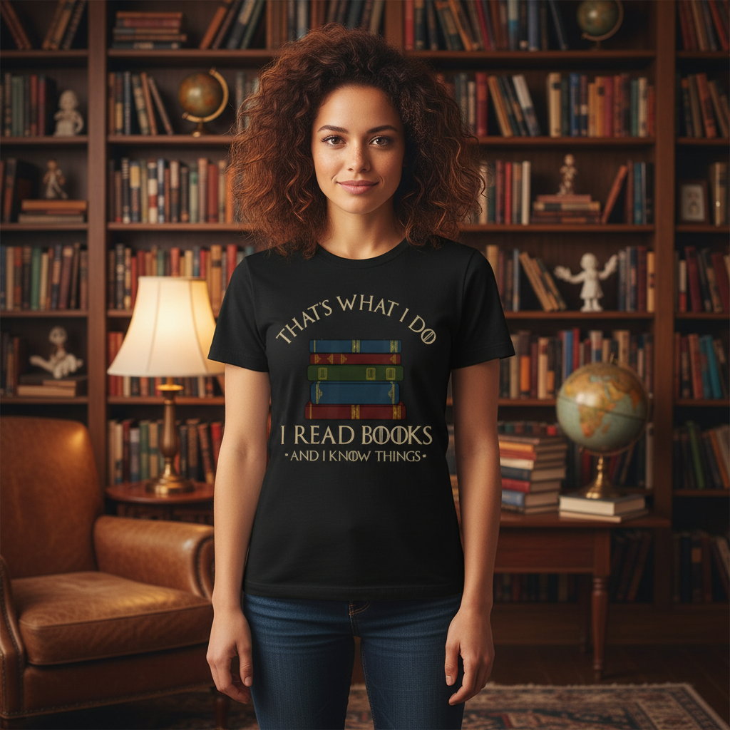 Unisex Graphic T Shirt With A Stack Of Books And The Quote That's What I Do I Read Books And I Know Things
