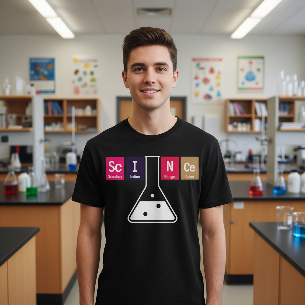Science Themed Unisex T Shirt With Periodic Table Elements Beaker Graphic For Science Lovers