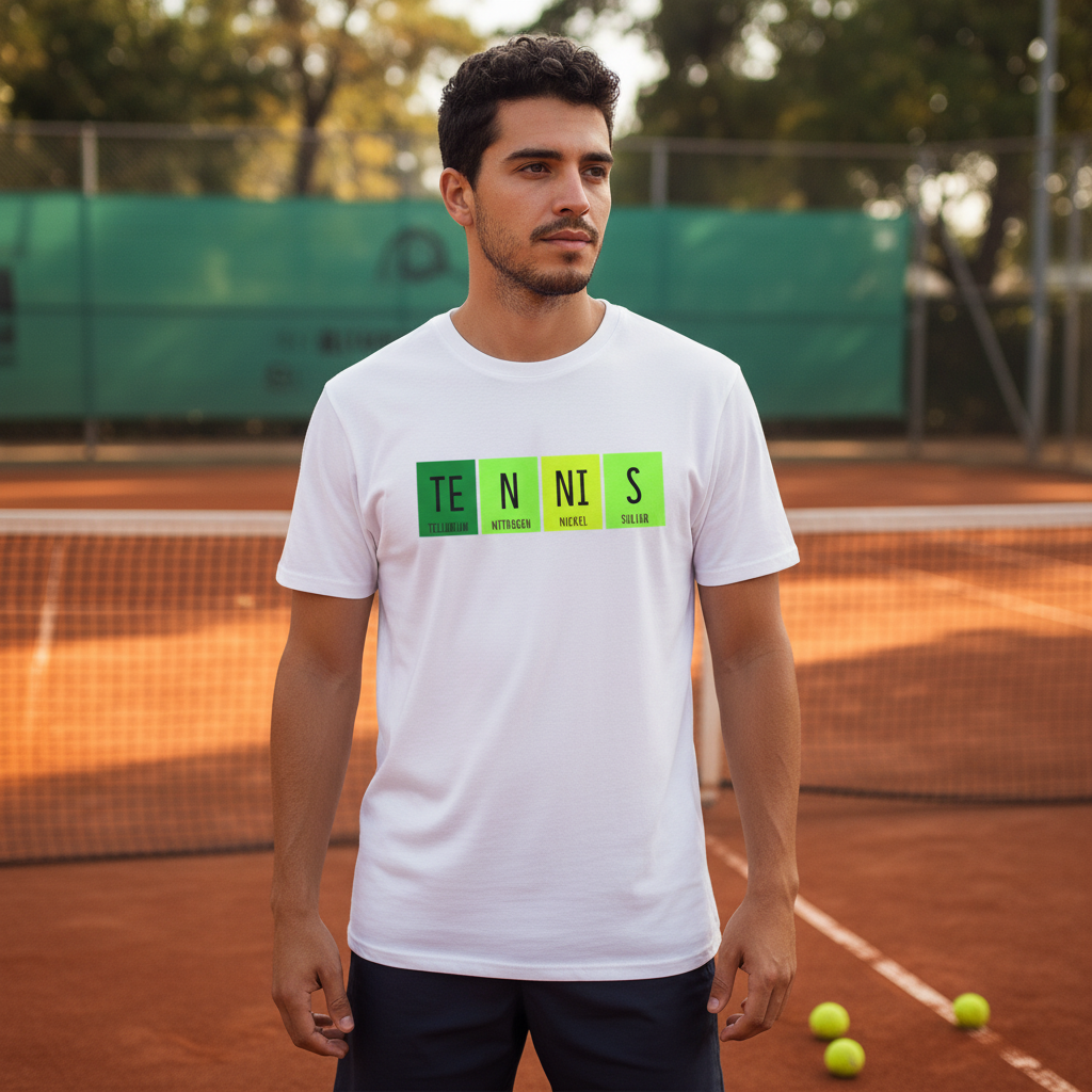 Unisex Tennis Themed Science Elements Graphic T Shirt With Periodic Table Design
