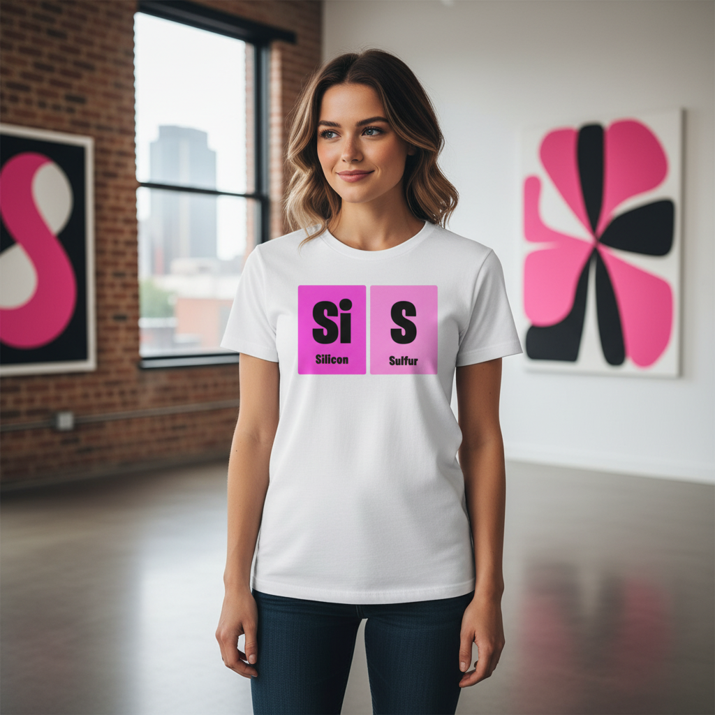 Science Themed Unisex T Shirt With Silicon And Sulfur Element Blocks In Pink Squares
