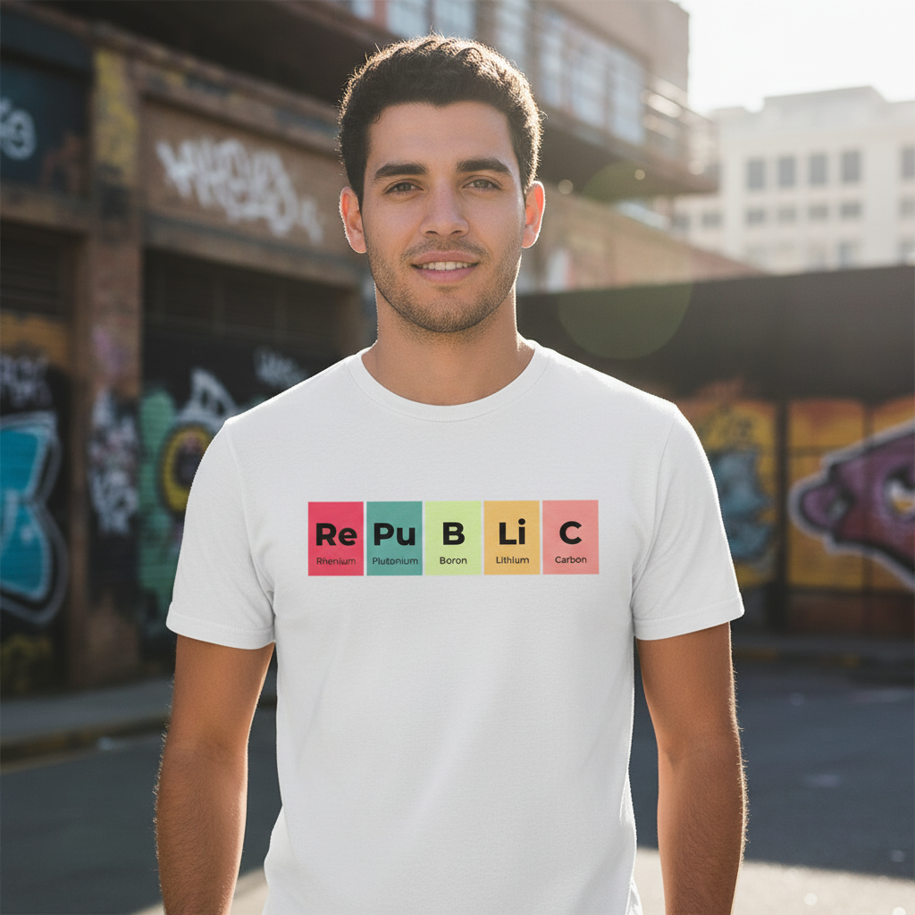 Unisex Science T Shirt With Periodic Table Style Republic Elements Design And Colorful Blocks