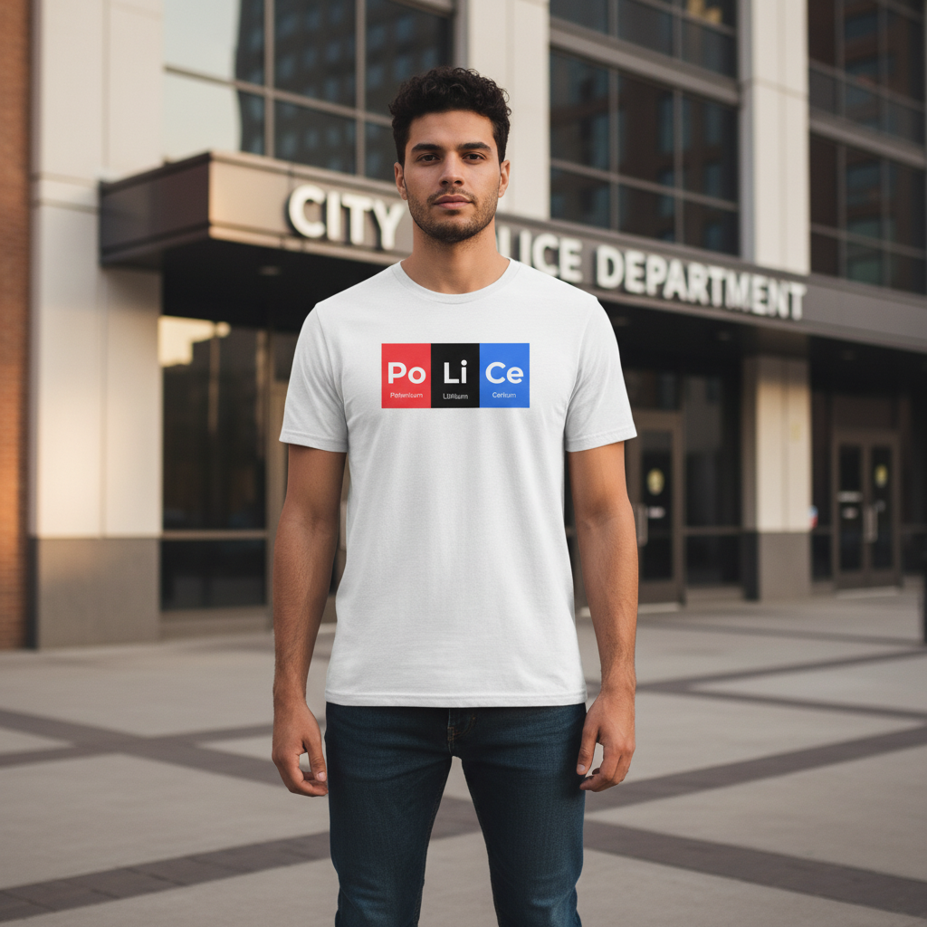 Unisex Science Themed Graphic Tee With Po Li Ce Periodic Elements Design For Curious Minds