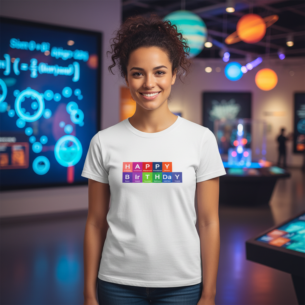 Happy Birthday Periodic Table Design Unisex T Shirt With Colorful Block Elements Artwork