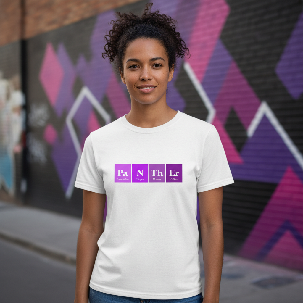 Panther Themed Periodic Table Style Graphic T Shirt For Science Lovers Unisex Tee