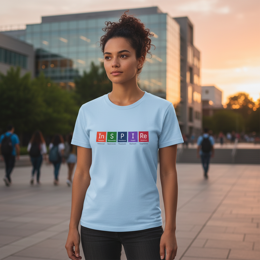 Inspire Science Graphic Unisex Short Sleeve Tee With Multicolor Periodic Table Style Letters