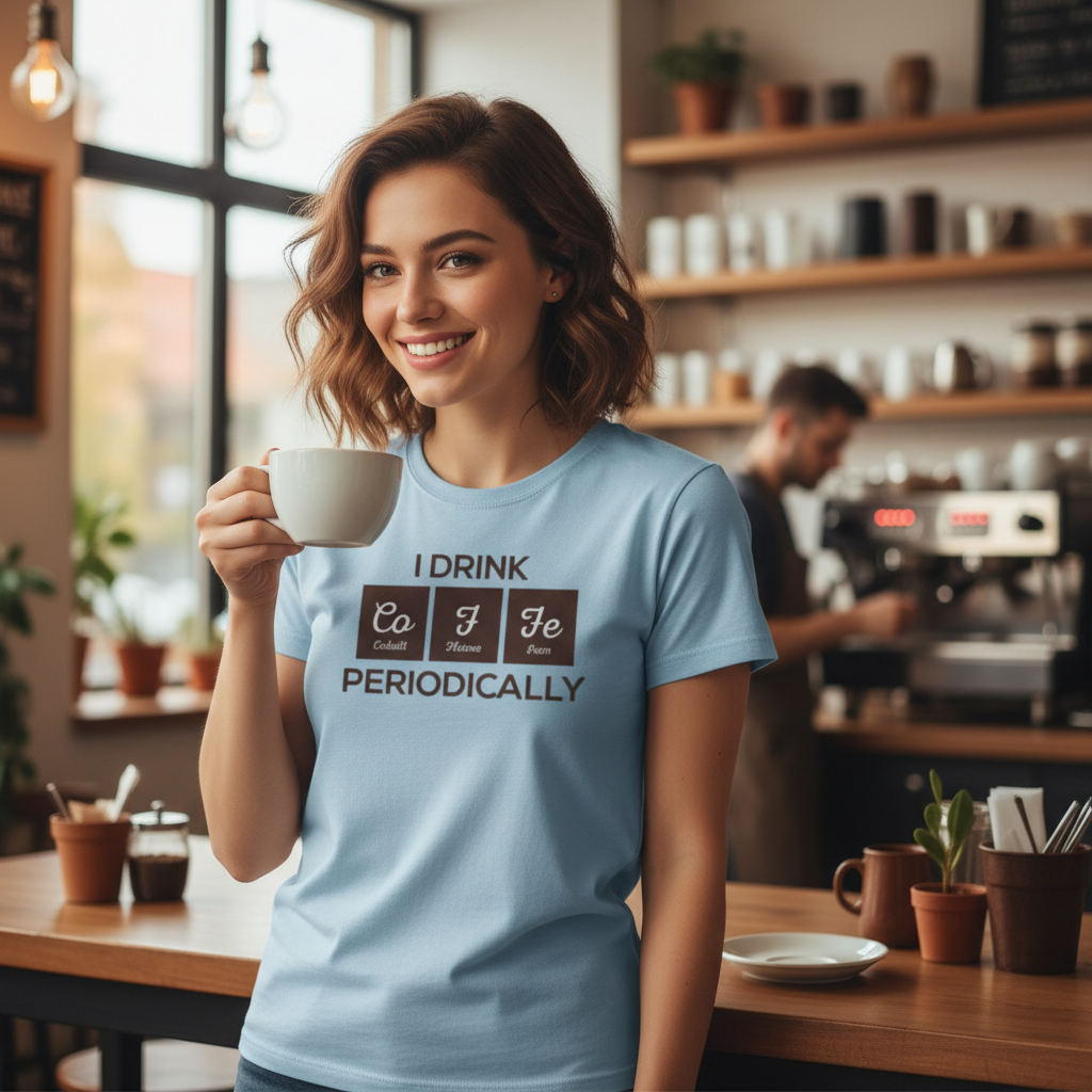 I Drink Co F Fe Periodically Science Pun Unisex Graphic T Shirt For Scientists And Students