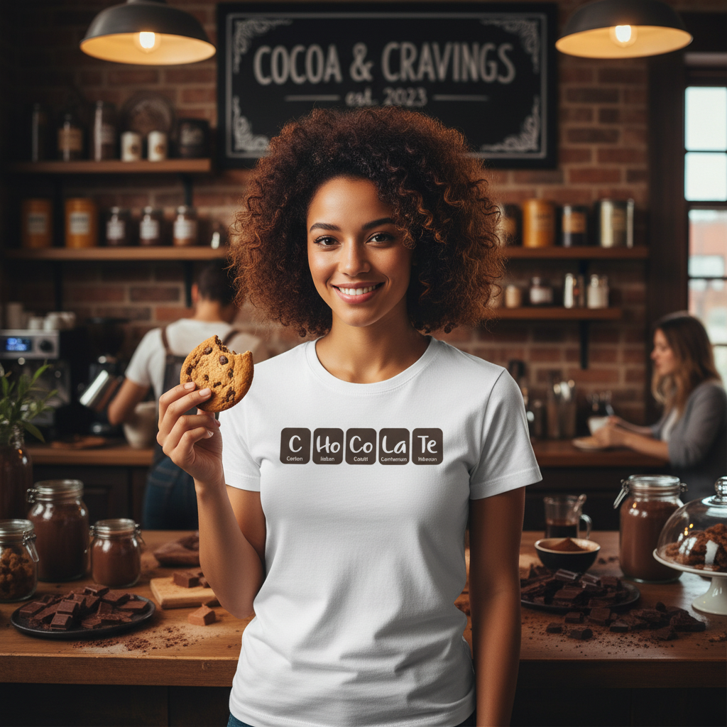 Unisex Science Themed Chocolate Elements Graphic T Shirt With Periodic Table Style Blocks