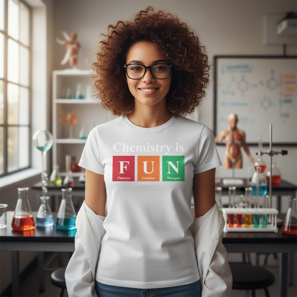 Chemistry Is Fun Unisex T Shirt With Colorful Periodic Table Blocks Representing Fluorine Uranium And Nitrogen Elements