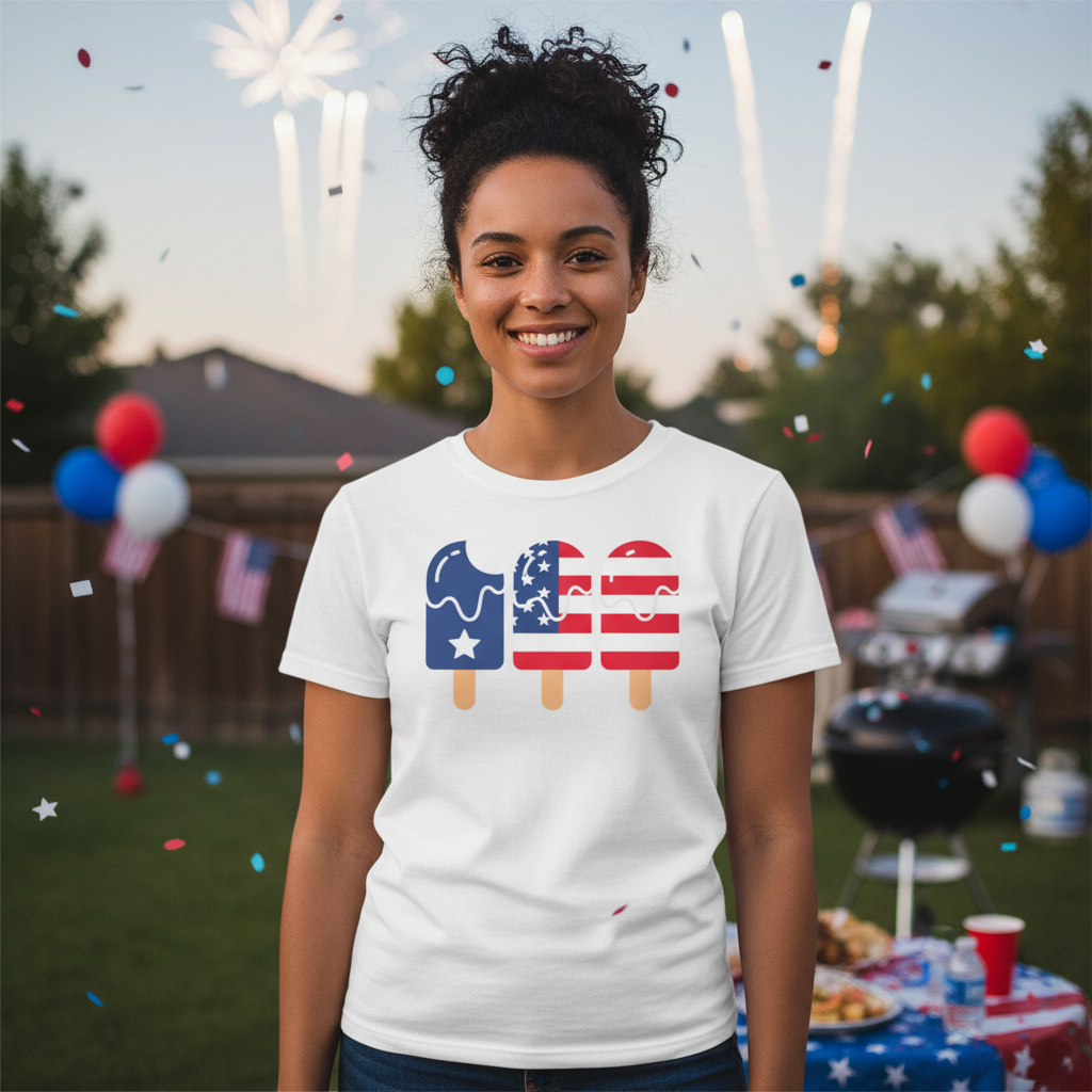 Patriotic Popsicle Graphic T Shirt With American Flag Motif For Unisex Everyday Wear