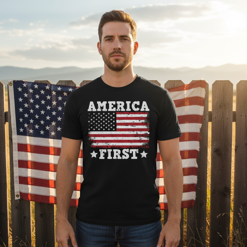 America First Distressed Flag Graphic T Shirt For Unisex Adults Everyday Casual Wear