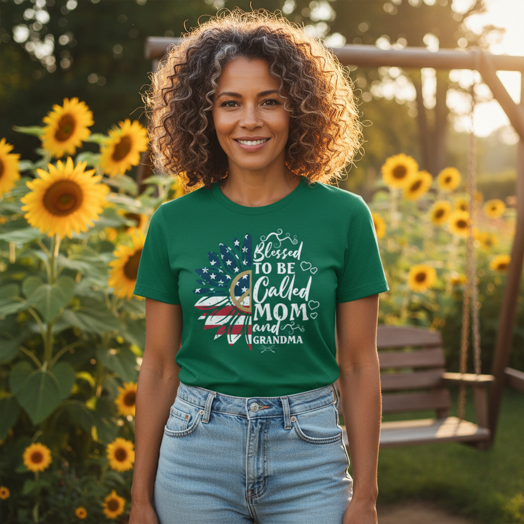 Unisex Patriotic Sunburst T Shirt With USA Flag Elements For Moms And Grandmas Worldwide