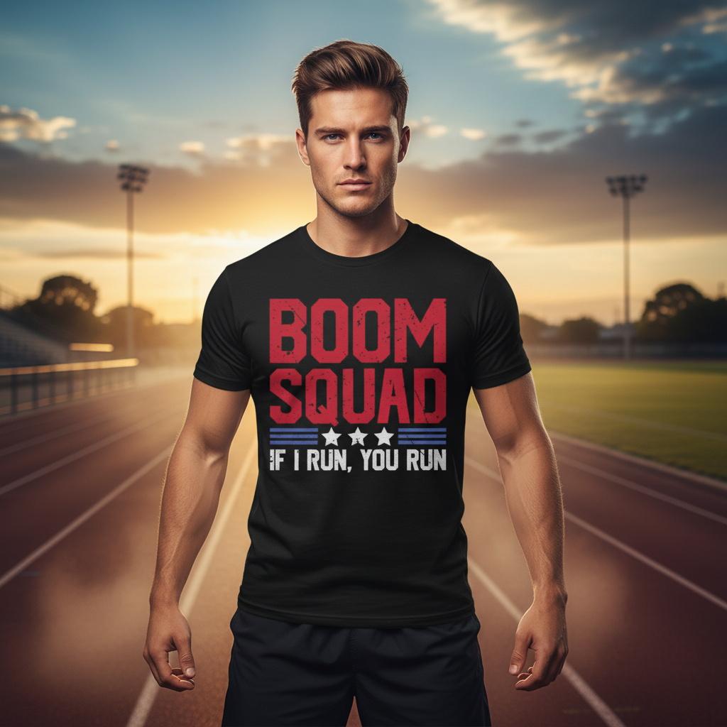 Boom Squad Unisex Graphic Tee With If I Run You Run Motivational Patriotic Message