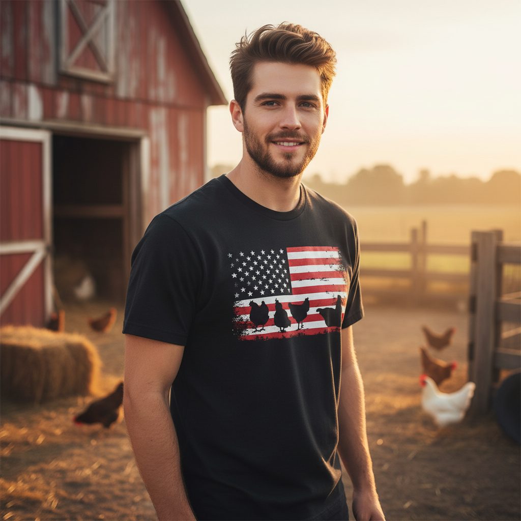 Unisex Short Sleeve T Shirt With Distressed American Flag And Bird Silhouette Design
