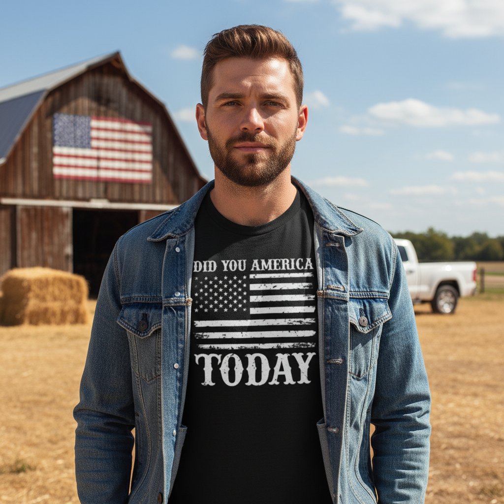 Unisex T Shirt With Faded American Flag Graphic And Did You America Today Text Graphic Tee