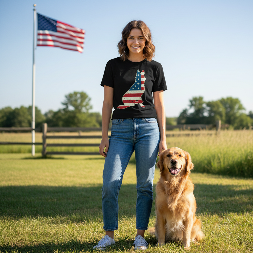 Unisex Graphic Tee Featuring Distressed American Flag Hand Silhouette Front Design