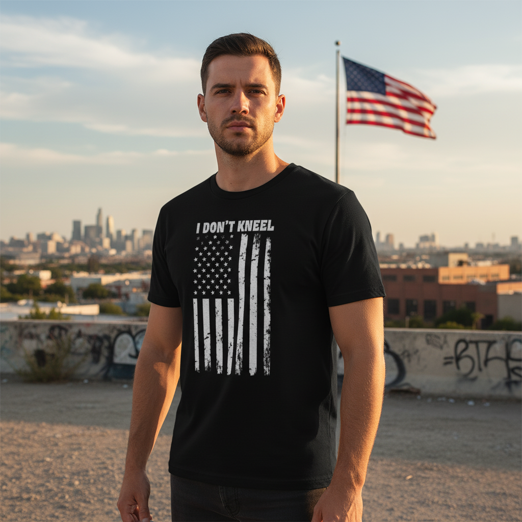 I Don't Kneel American Flag Graphic T Shirt Unisex Distressed Patriotic Tee For All Seasons