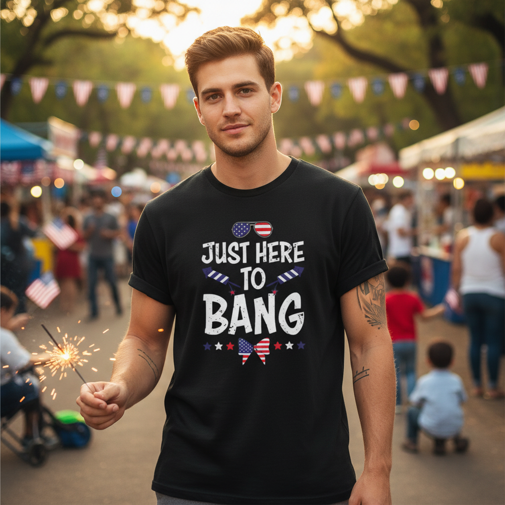 Unisex American Flag Graphic Tee With Stars And Stripes Elements Just Here To Bang