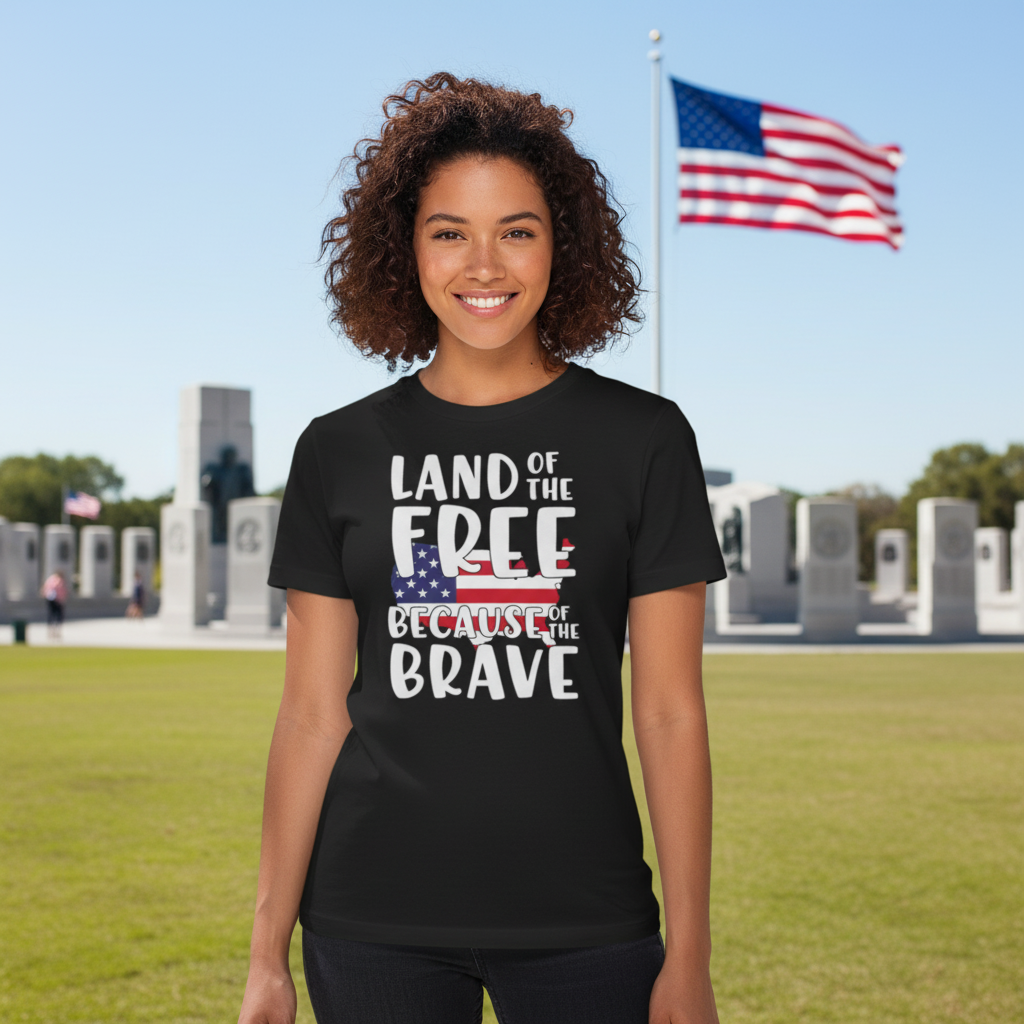 Land Of The Free Because Of The Brave Patriotic USA Flag Graphic Tee For Men And Women Unisex Apparel