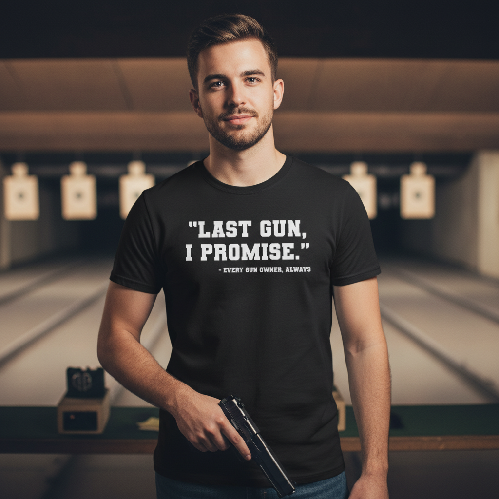 Last Gun, I Promise Quote T Shirt For Gun Owners Always Unisex Graphic Tee With Bold Print