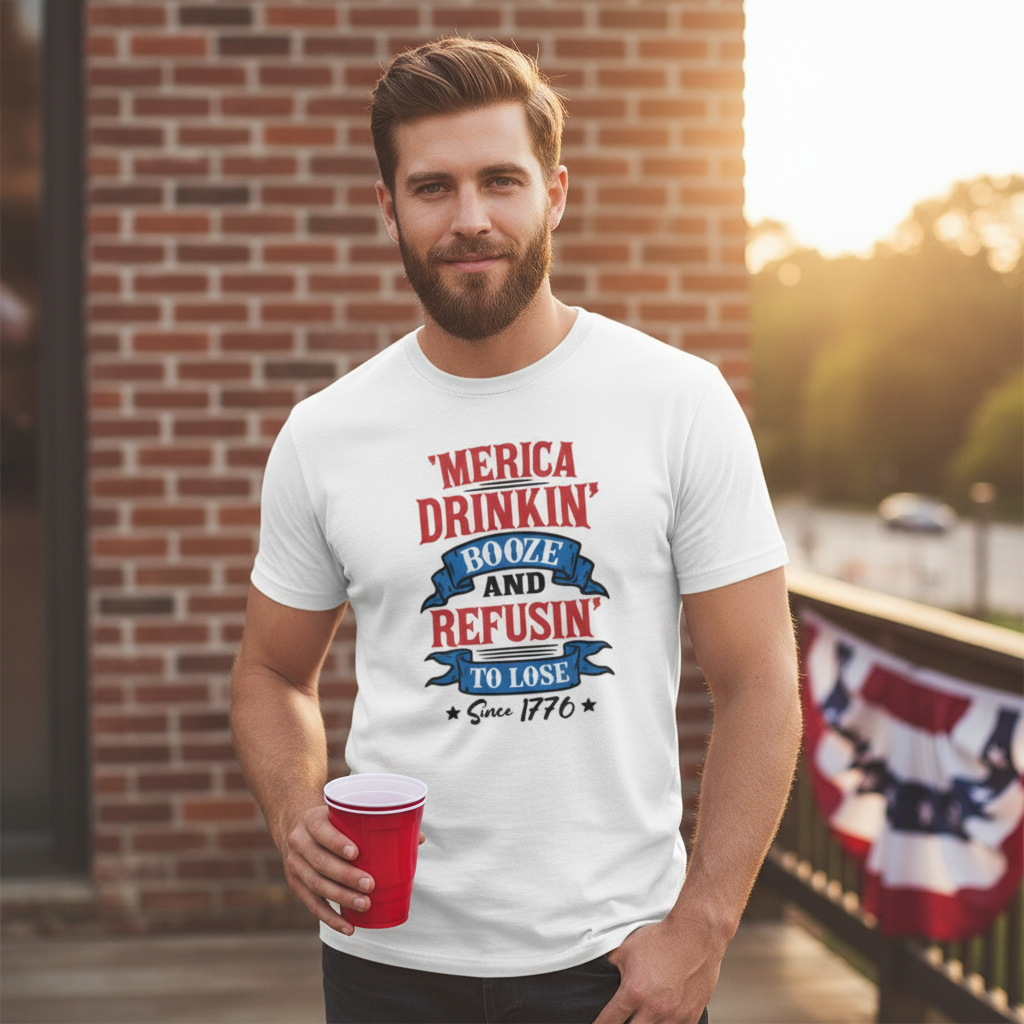 America Unisex Graphic T Shirt With Bold Booze Refusin To Lose Since 1776 Design For Patriotic Fans