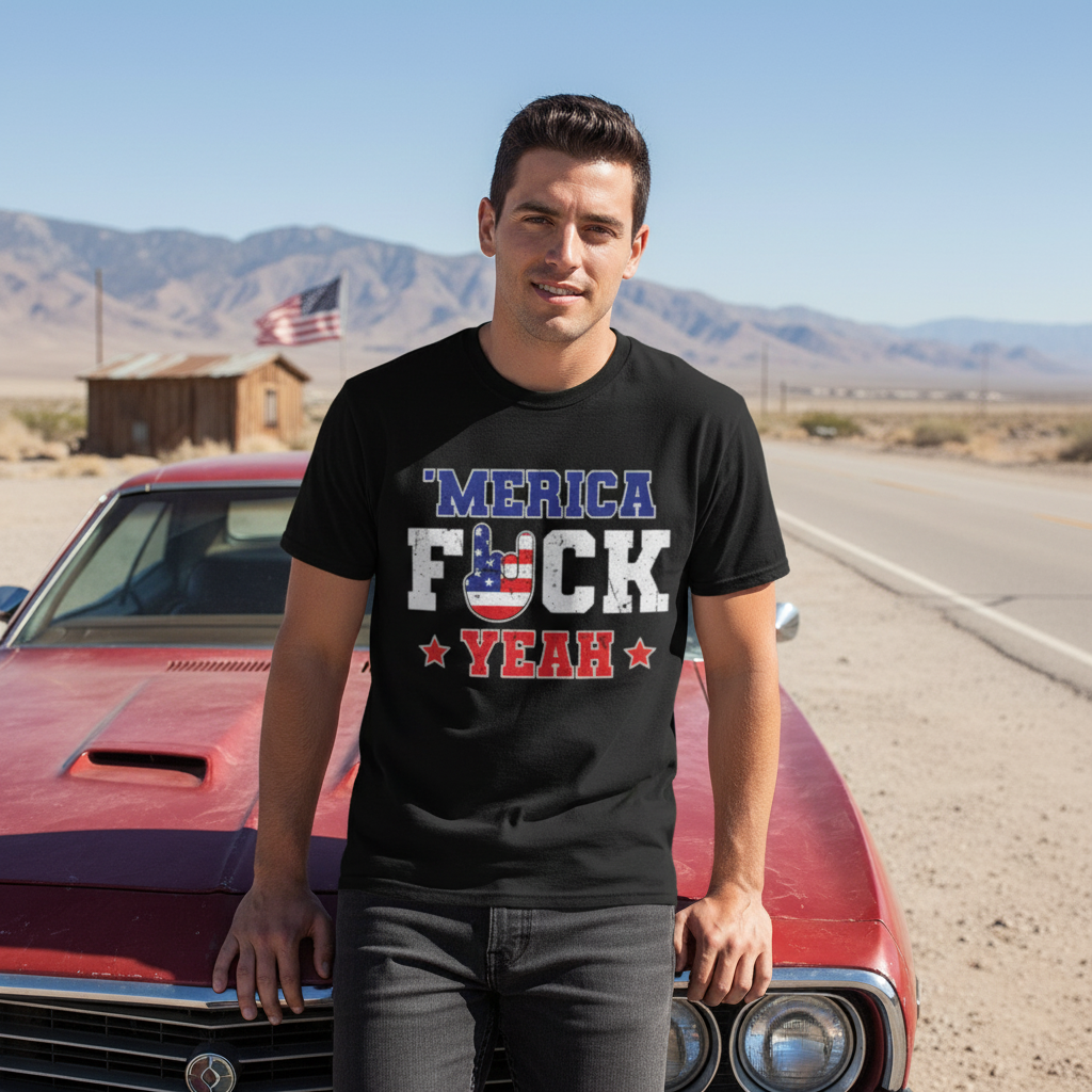 Americana Flag Graphic Unisex T Shirt With United States Flag Emblem And Bold Text