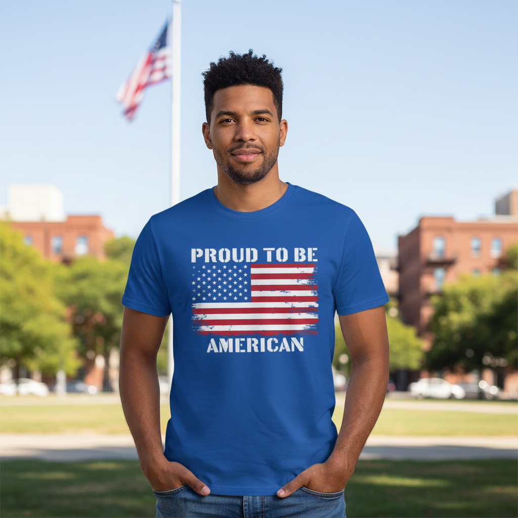 Unisex Patriotic American Flag Graphic Tee Shirt With Distressed Flag Design Artwork