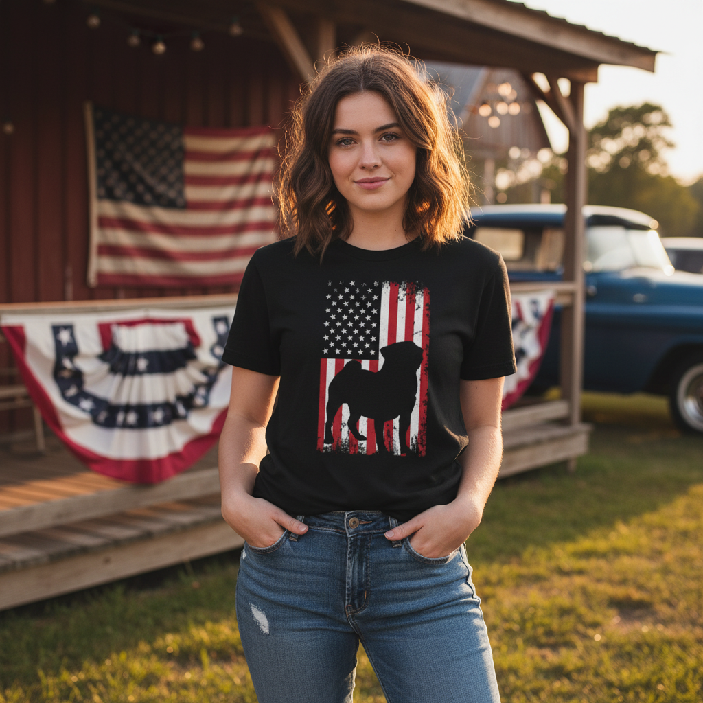 Unisex American Flag Graphic Tee With Camel Silhouette Design For Patriotic Apparel