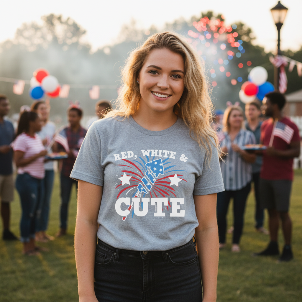 Patriotic Unisex Graphic T Shirt With Fireworks And Red And Blue Theme For Independence Day