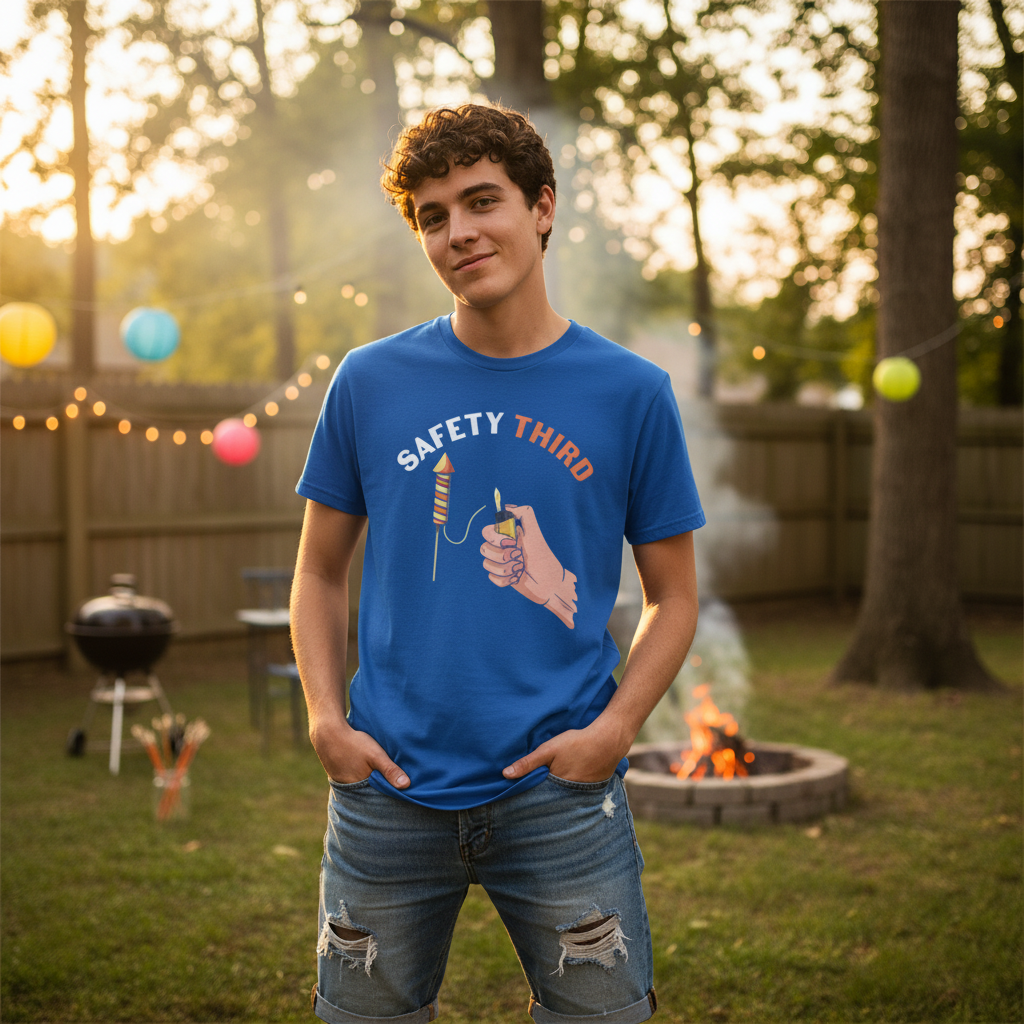 Safety Third Graphic Unisex T Shirt With Hand Lighting Lighter Illustration Design