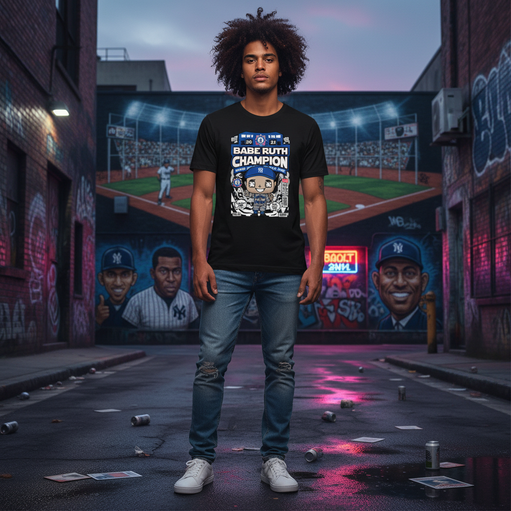 Babe Ruth Champion Graphic T Shirt Unisex Baseball Tee With Classic Comic Style Artwork