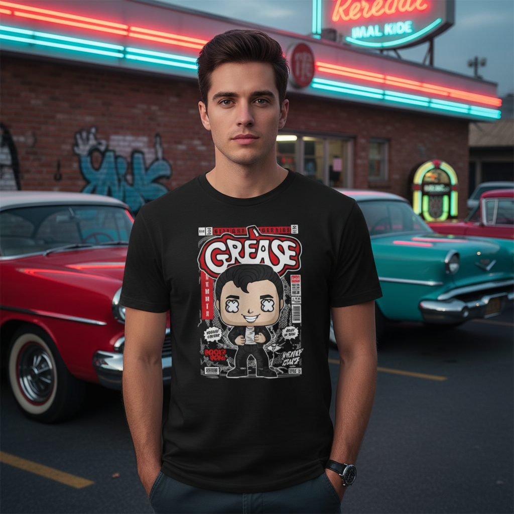 Danny Zuko Grease Inspired Cartoon Magazine Cover Graphic Tee For Fans Unisex Tee
