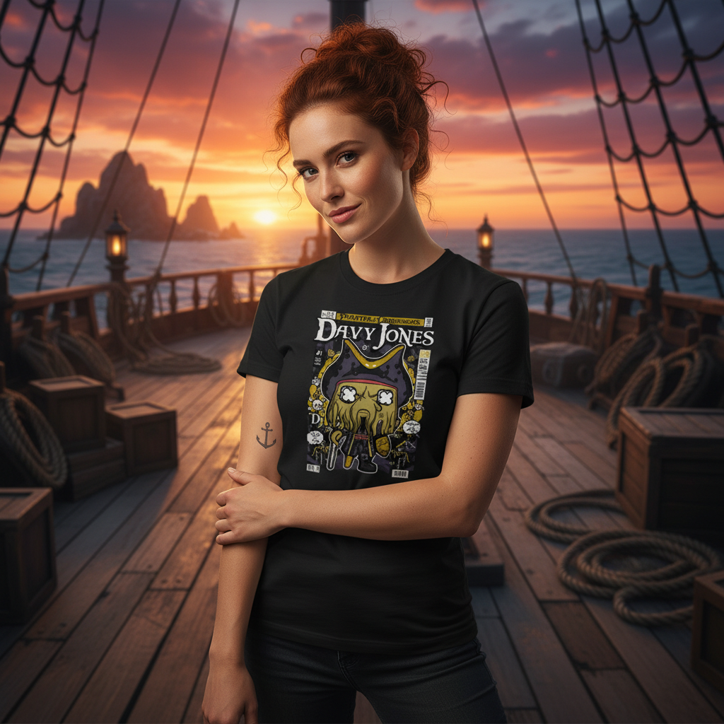 Unisex Pirates of the Caribbean Davy Jones Cartoon Graphic Tee for Fans of Pirate Theme Collectibles