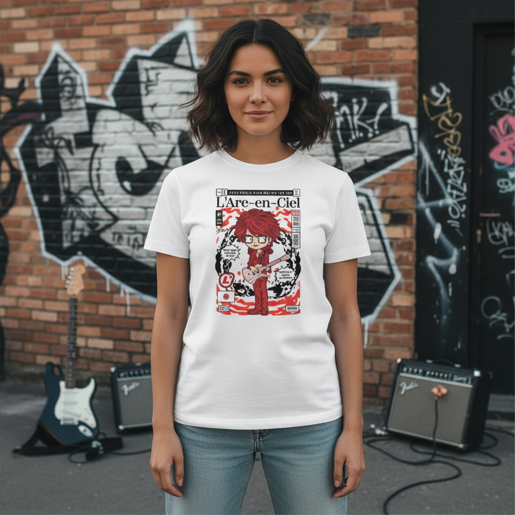 Hyde L Arc En Ciel Unisex Graphic Tee Featuring Manga Style Cover Art And Red Guitar