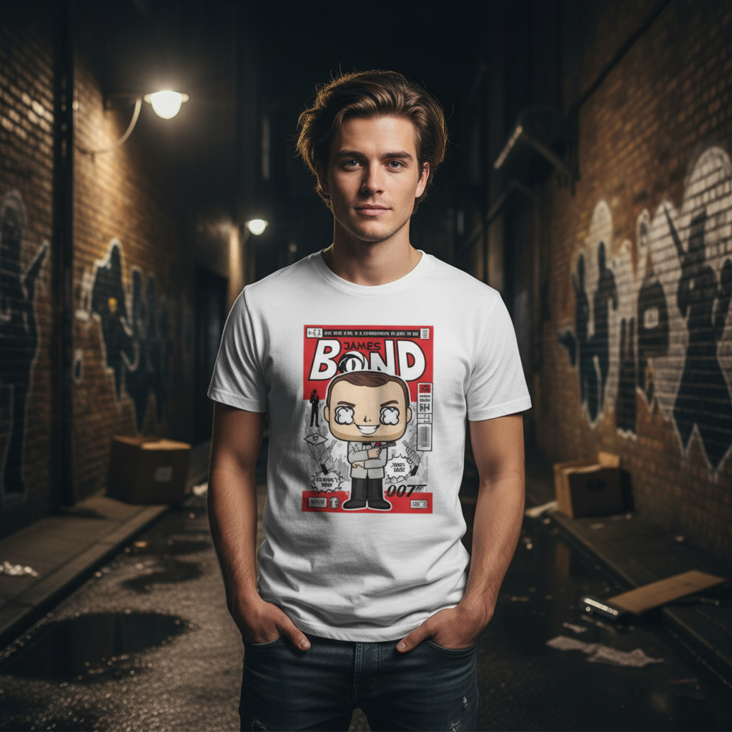 James Bond Comic Style Pop Art Unisex T Shirt Featuring Cartoon Agent Print For Adults And Teens