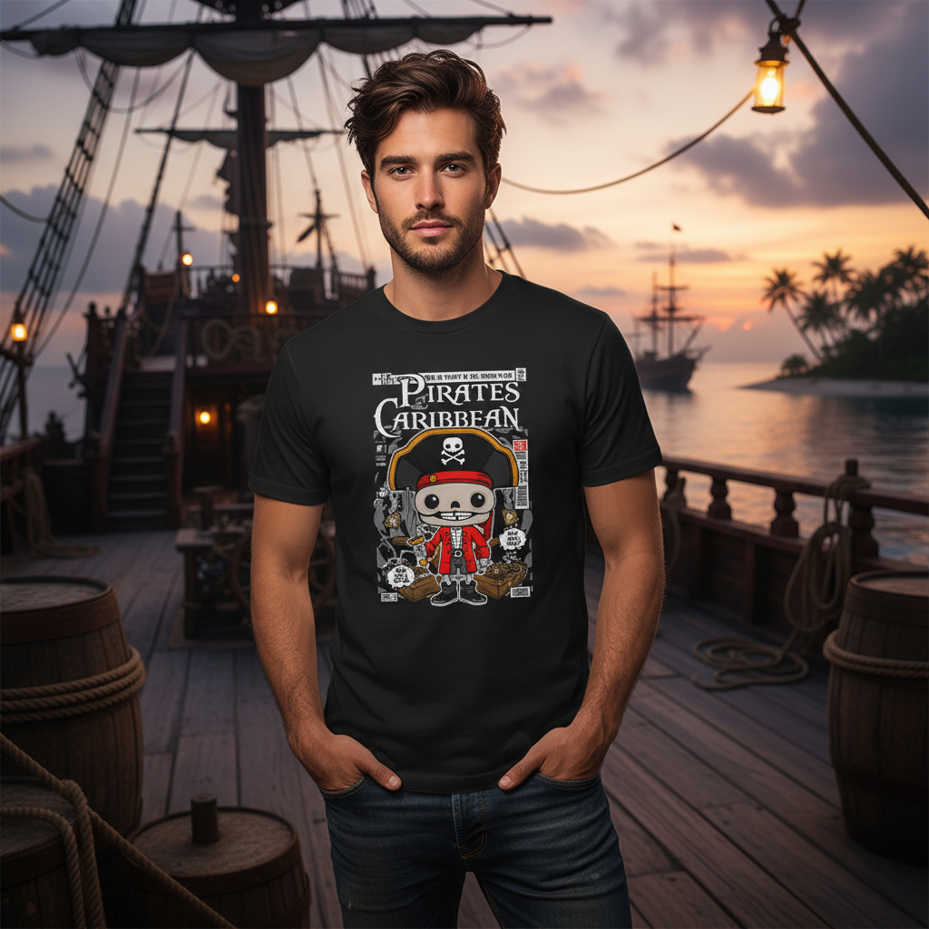 Cartoon Pirate Captain T Shirt With Jolly Roger Design