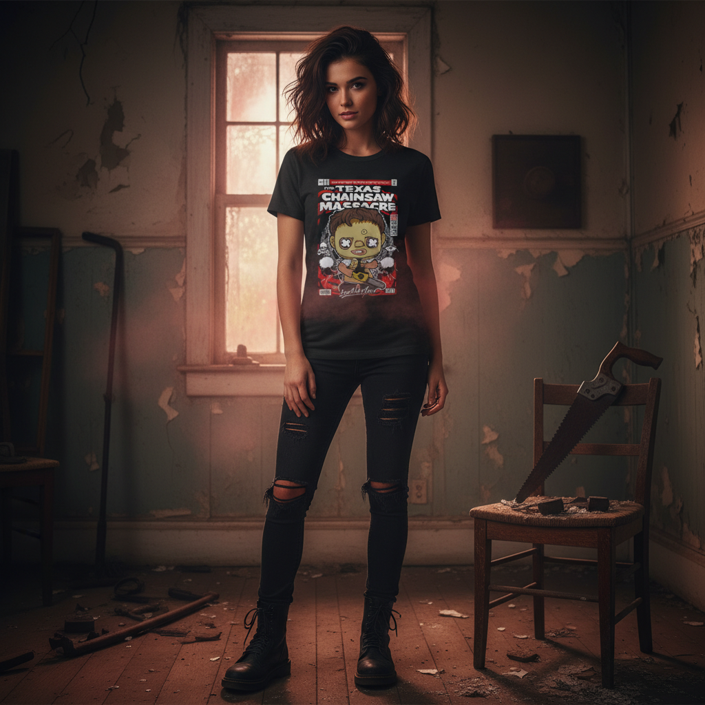 Leatherface Chibi Chainsaw Graphic Shirt With Horror Movie Artwork For Fans Edition