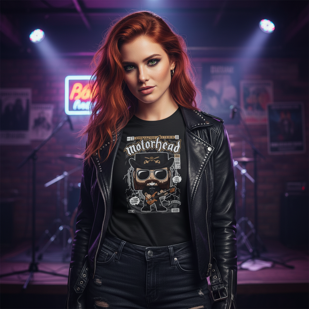 Motörhead Graphic Cartoon Guitarist Unisex T Shirt With Skull Hat And Glasses Design