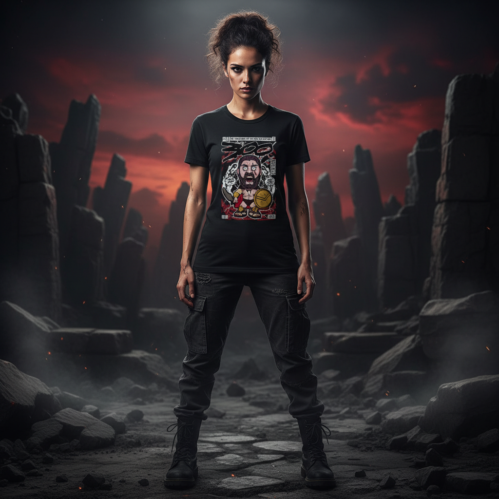 Unisex Cartoon Spartan Warrior Comic Style T Shirt With Shield And Sword Graphic Design